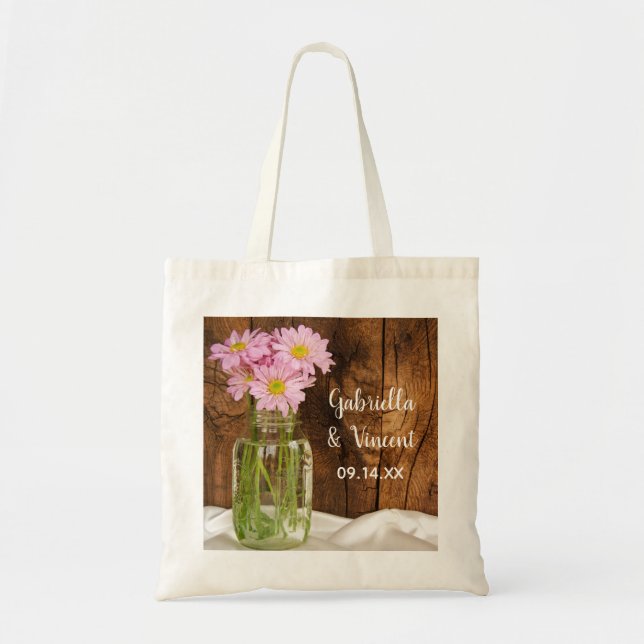 Tote Bag Mason Jar Daisies roses Country Barn Mariage (Devant)
