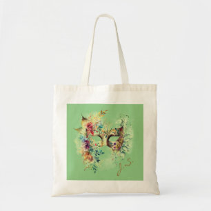 Tote Bag Masque de carnaval vénitien à fleurs vertes