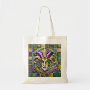 Tote Bag Masque de Jester Mardi Gras Violet Vert Or