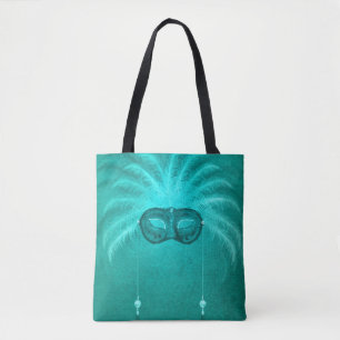 Tote Bag Masque de mascarade à plumes sarcelle élégant vint