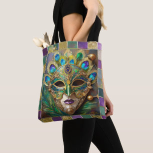 Tote Bag Masque de plumes de paon en céramique Mardi Gras G