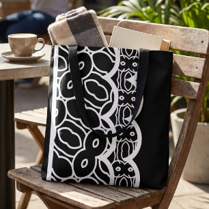 Tote Bag Masque Géométrique Noir Et Blanc Dessiné à la Main