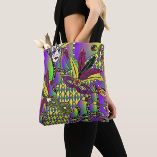 Tote Bag Masques à plumes de Mardi Gras psychédéliques