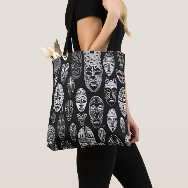 Tote Bag Masques tribaux africains Black White Fourre-tout (De près)