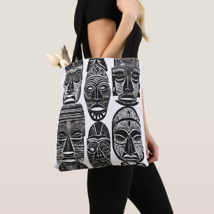 Tote Bag Masques tribaux africains Black White Fourre-tout