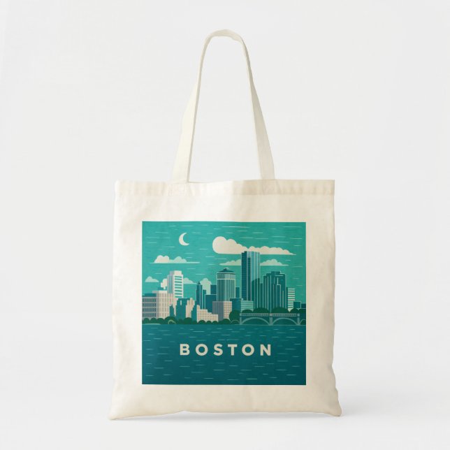 Tote Bag Massachusetts Night Cityscape | Boston City (Devant)