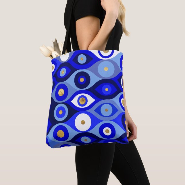 Tote Bag Mati Mataki grecque - Matiasma Evil Eye blues (De près)