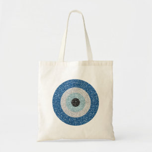 Tote Bag mauvais œil pailleté bleu - grand L