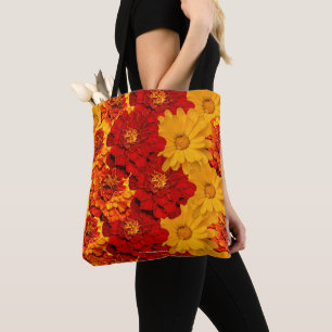 Tote Bag Médaille des Marigolds rouge jaune et orange