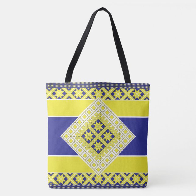 Tote Bag Médaillon géométrique bleu d'art populaire letton (Devant)