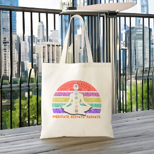 Tote Bag Méditation de Chakra Yoga Coucher de soleil arc-en