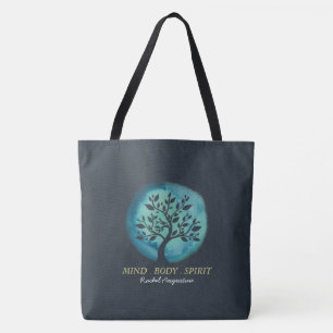 Tote Bag Méditation Yoga Instructeur Elégant Aquarelle Arbr