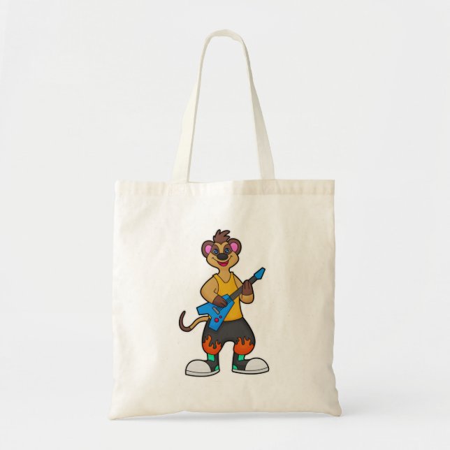 Tote Bag Meerkat comme musicien avec guitare (Devant)