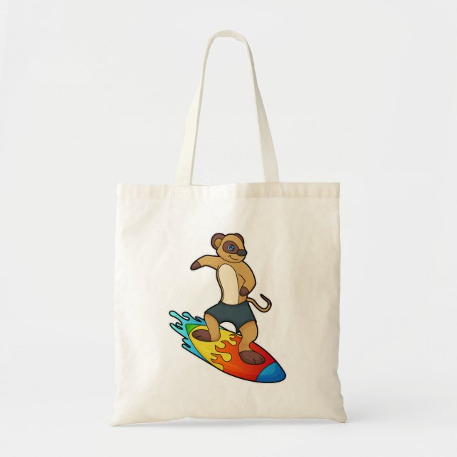 Tote Bag Meerkat comme surfeur avec Surfer (Devant)
