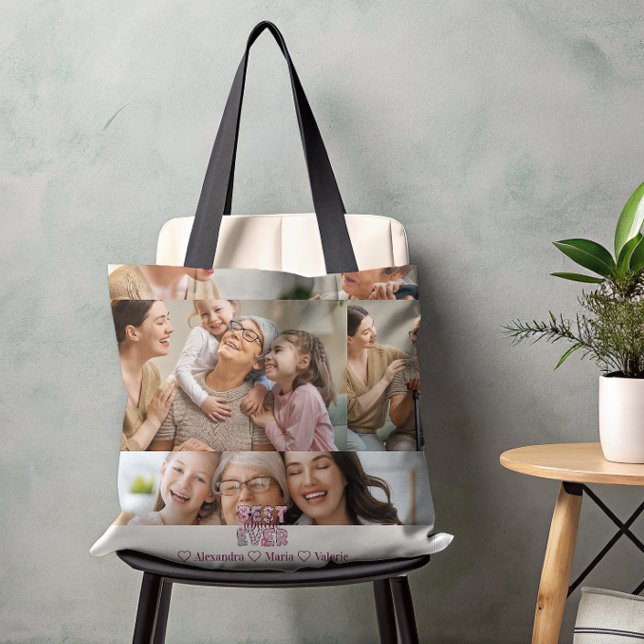 Tote Bag Meilleur Abuela Jamais Floral 5 Photo Collage (Créateur téléchargé)