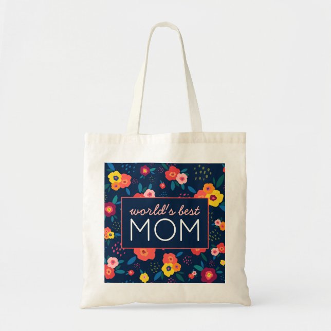 Tote Bag Meilleur cadeau de maman Floral bleu rose (Devant)
