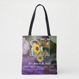Tote Bag Meilleur Collage Photo 3 Bohème Marbre Violet Mère