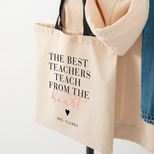 Tote Bag Meilleur Enseignant Coeur Moderne Design Enseignan (Créateur téléchargé)