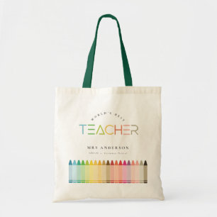 Tote Bag Meilleur enseignant du monde Cadeau Rainbow Crayon