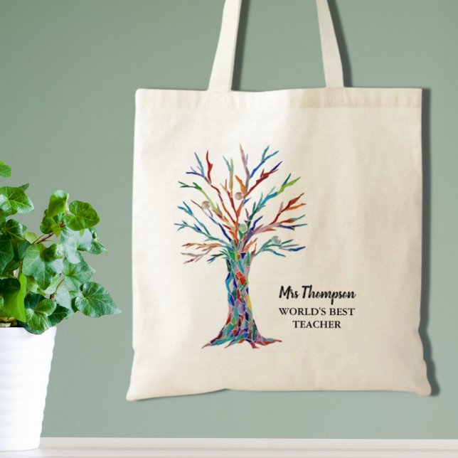 Tote Bag Meilleur enseignant du monde personnalisé (Créateur téléchargé)