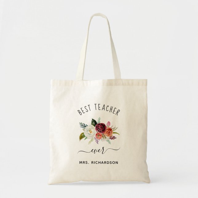 Tote Bag Meilleur enseignant jamais | Floral tendance Boho  (Devant)
