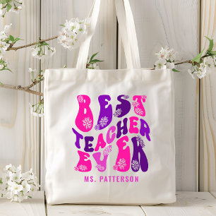 Tote Bag Meilleur Enseignant Jour Moderne Fleur Script Nom
