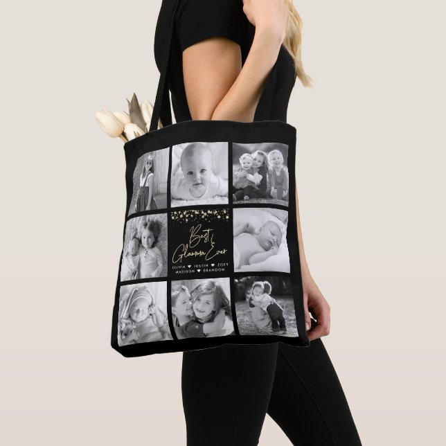 Tote Bag Meilleur Glamma Ever 8 Photo Collage Gold Parties  (De près)