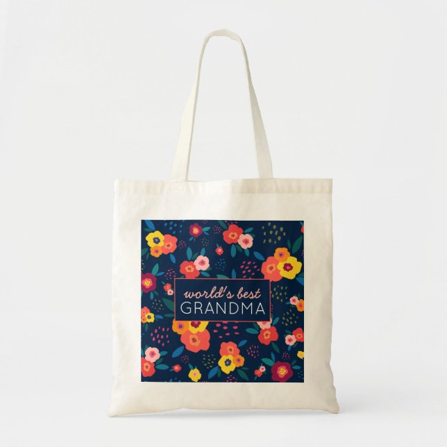 Tote Bag Meilleur modèle floral de grand-mère au monde bleu (Devant)