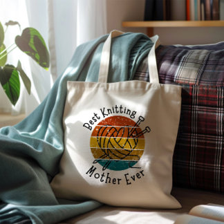 Tote Bag Meilleur Tricot Mère Jamais Rétro Sunset Heart Fil