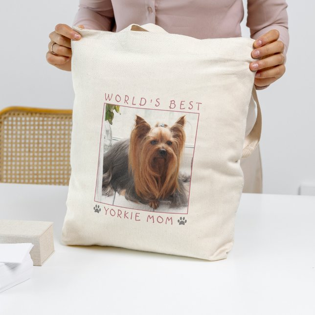 Tote Bag Meilleur Yorkie Maman Empreintes de pattes rose gr (World's Best Yorkie Mom Pink Gray Paw Prints Photo Tote Bag)