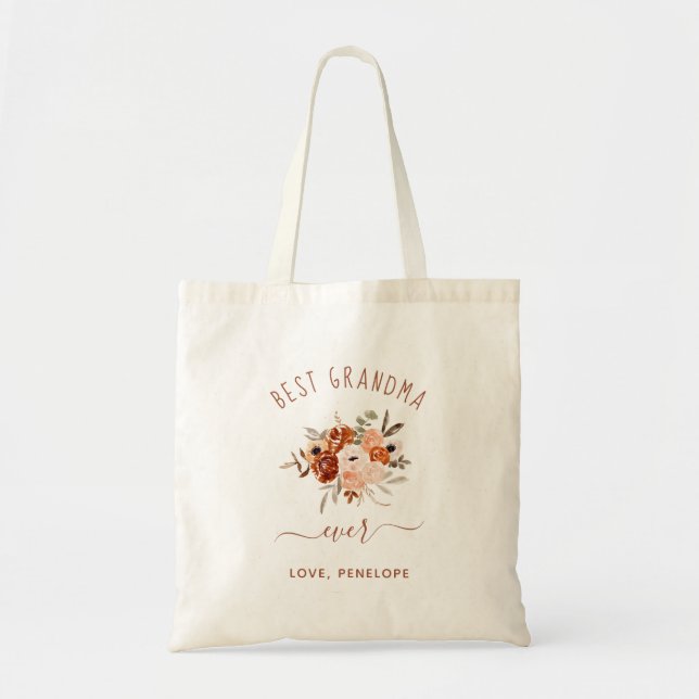 Tote Bag Meilleure grand-mère | Boho Terracotta Floral (Devant)