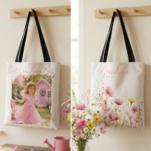 Tote Bag Meilleure grand-mère jamais photo rose fleur sauva