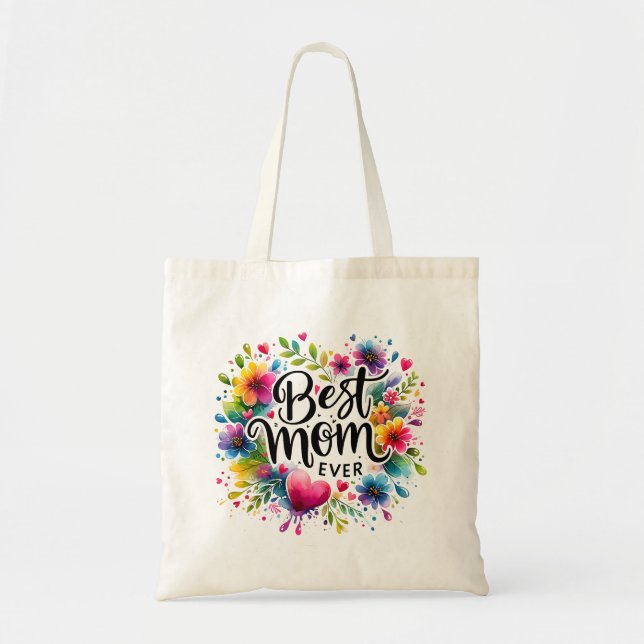 Tote Bag Meilleure Maman Coeurs et Fleurs (Devant)