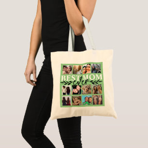 Tote Bag Meilleure Maman Jamais Green Photo Collage Calligr