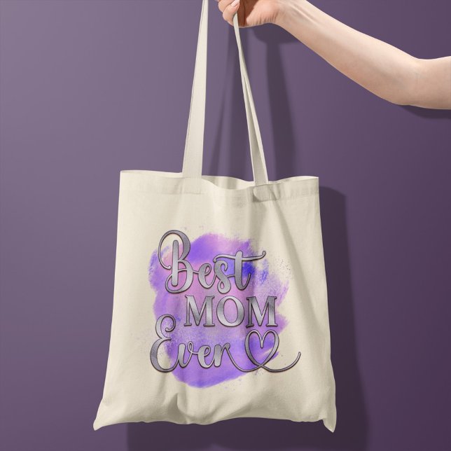 Tote Bag Meilleure maman jamais violet & Silver Typographie (Créateur téléchargé)