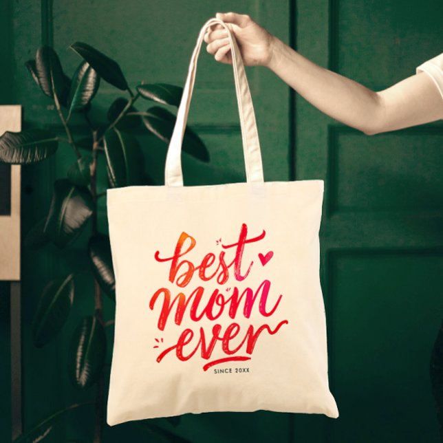 Tote Bag Meilleure Maman Qui Soit Typographie Moderne Rouge (Créateur téléchargé)