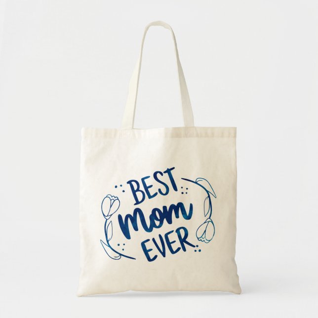 Tote Bag Meilleure Maman Toujours Fête des mères Bleu Flora (Devant)