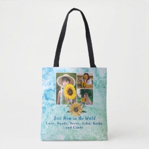 Tote Bag Meilleure mère Ever 3 Photo Collage Améthyste Turq