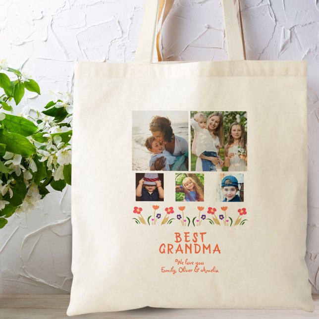 Tote Bag Meilleures fleurs de grand-mère rose 5 Photo Colla (Créateur téléchargé)