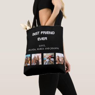 Tote Bag Meilleurs amis noir blanc photo nom collage