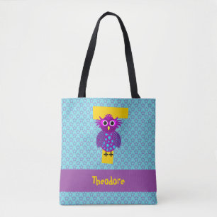 Tote Bag Mélange & Sage Purple & Hiboux Aqua & Étoiles Mono