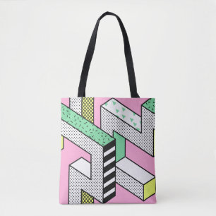 Tote Bag Memphis Abstrait : formes géométriques des années 