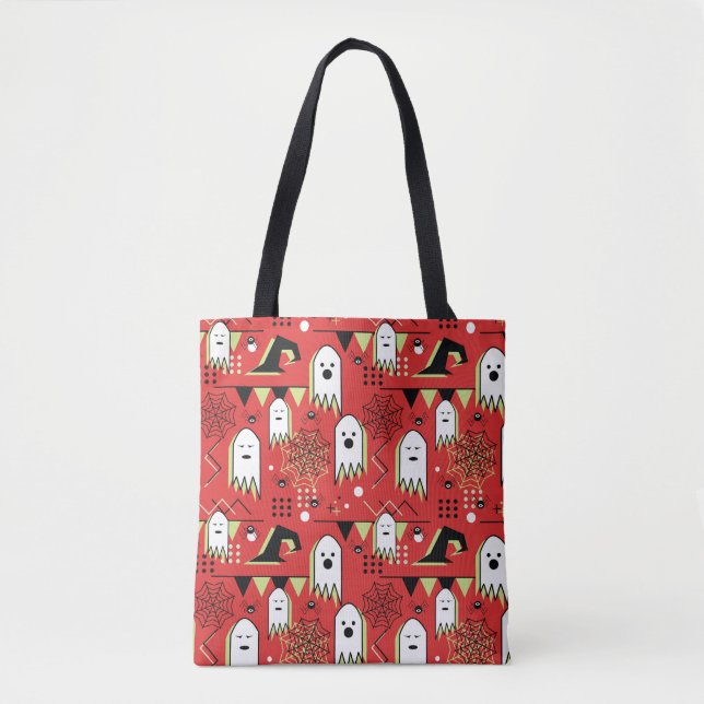Tote Bag Memphis fantôme : motif géométrique Halloween. (Devant)
