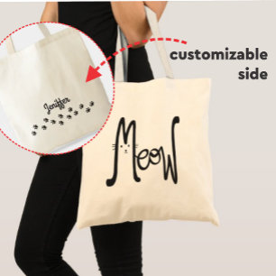 Tote Bag MEOW Minimaliste Chat Noir Typographie Double Face