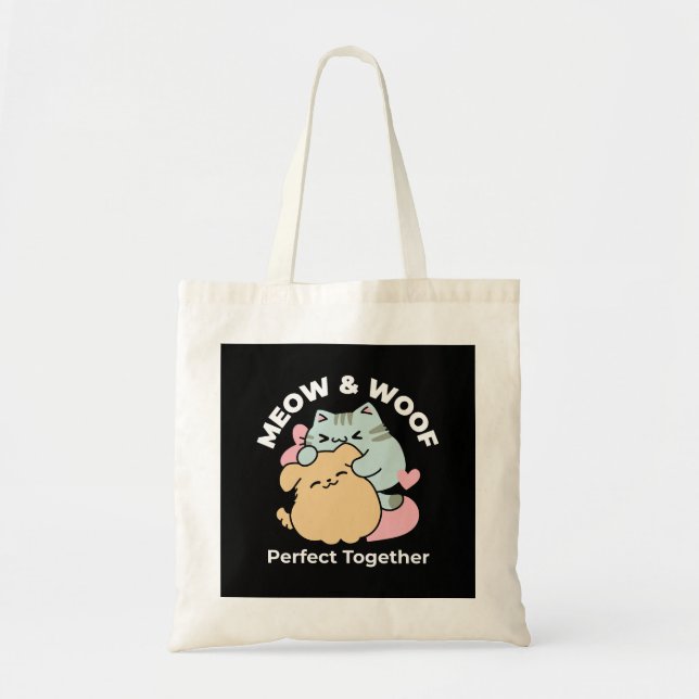 Tote Bag Meow & Woof Perfect Together - Cute Cat and Dog (Devant)