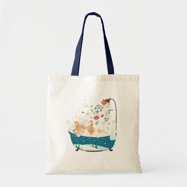 Tote Bag Meowny Christmas, un Kitty Cat Bubble Bath (Devant)