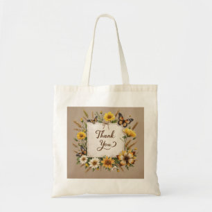 Tote Bag Merci fleurs sauvages attirés à la main, tiges de