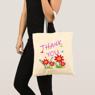 Tote Bag Merci Texte Typographie Fleurs mignonnes Design