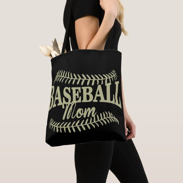 Tote Bag Mère de baseball Gold sur Black (De près)