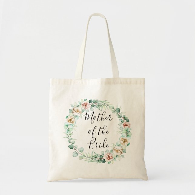 Tote Bag mère de la mariée, aquarelle eucalyptus couronne (Devant)
